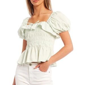Antonio Melani Shayla Square Neck Short Puff Sleeve Gingham Peplum Blouse
